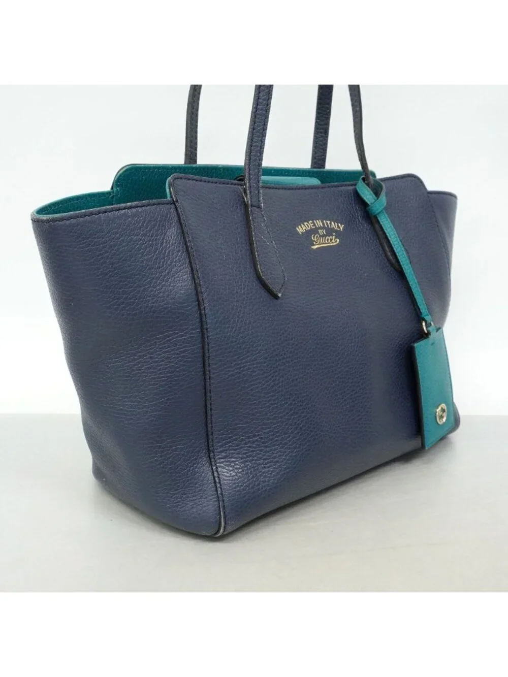Gucci Tote Swing Leather Navy Gold